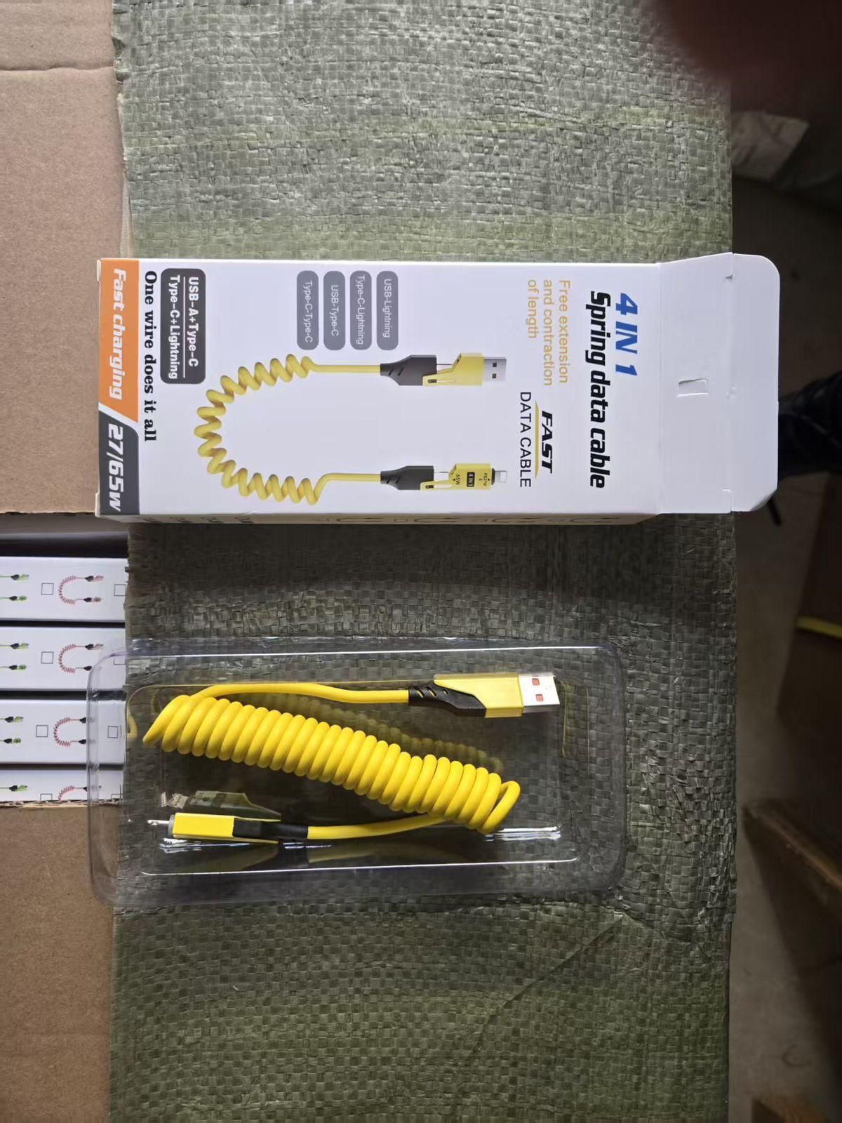 4-in-1 Fast Charging Coiled Cable – 65W | USB-C, Micro USB, Lightning Compatible