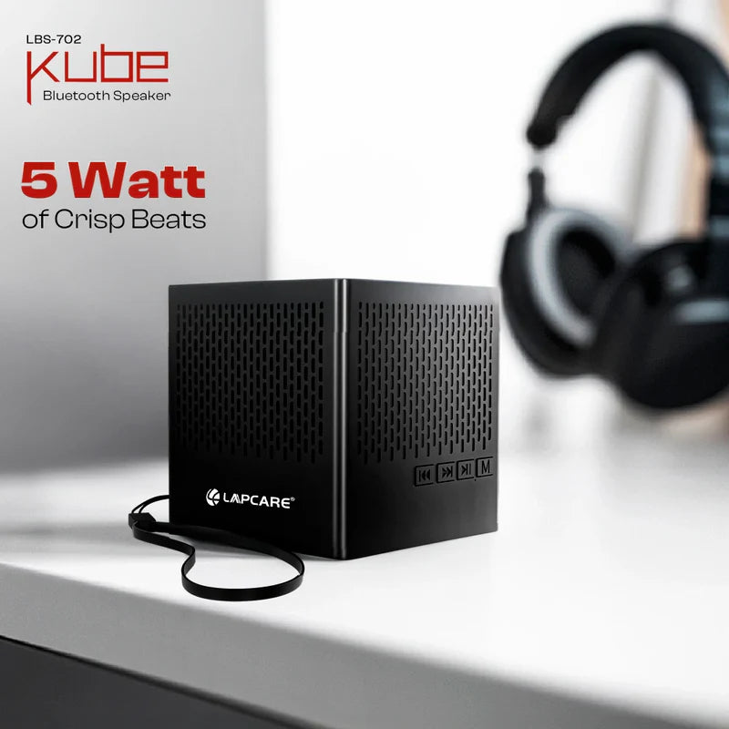 Lapcare Kube 5W Portable BT 5.3V Speaker With In-Built Mic- Black (LBS-702)