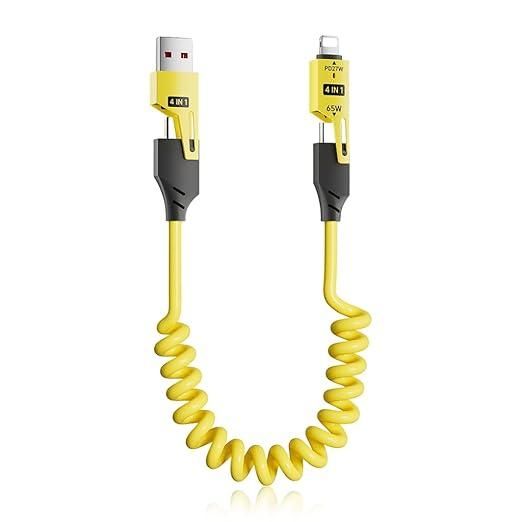 4-in-1 Fast Charging Coiled Cable – 65W | USB-C, Micro USB, Lightning Compatible